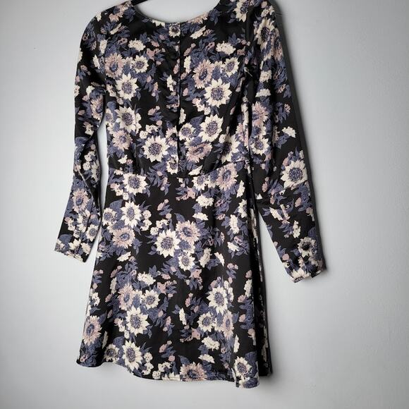 Free People Black Floral Long Sleeve Mini Dress S – Sunflower Print Cottagecore - Picture 2 of 9